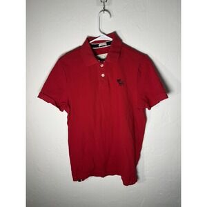 Abercrombie & Fitch Polo Shirt Mens XL Red Muscle Fit Moose Logo Short Sleeve